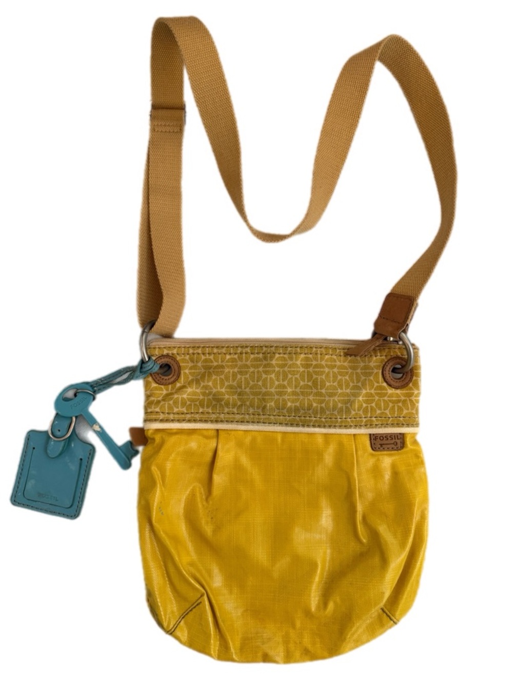 Fossil Key-Per Yellow Crossbody Bag Canvas Leather Trim Boho Shoulder Purse - Picture 8 of 10
